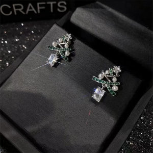 2022 New Zircon Christmas Tree Earrings for Women Shiny Rhinestone Snowflake Stud Earring Fashion Jewelry New Year Gifts - foxberryparkproducts