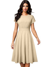 Nice-forever Vintage Elegant Floral Print Pleated Round neck dress - foxberryparkproducts