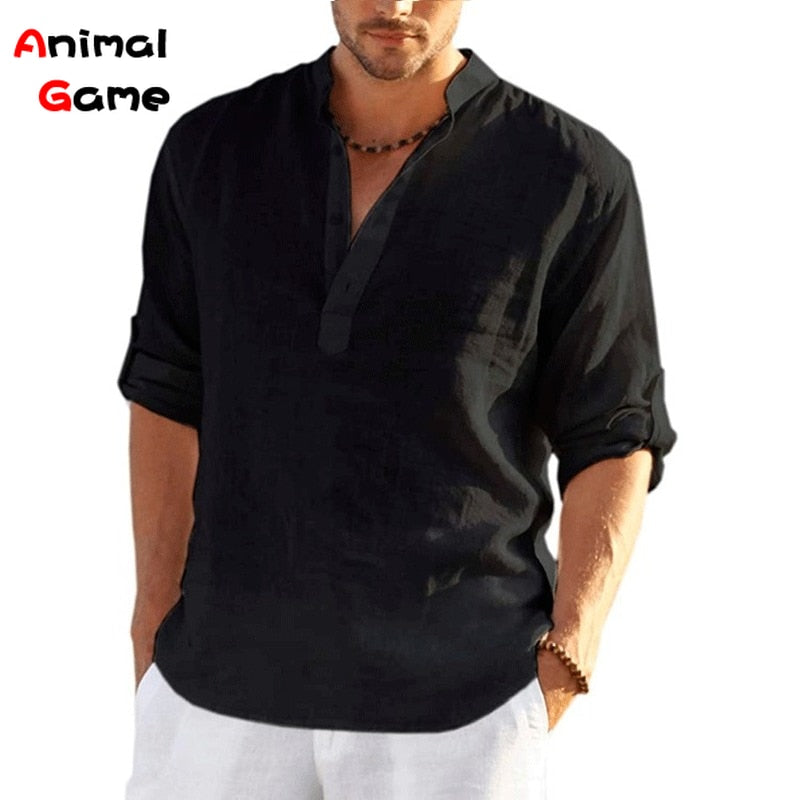 2023 New Mens Linen Long Sleeve T-Shirt