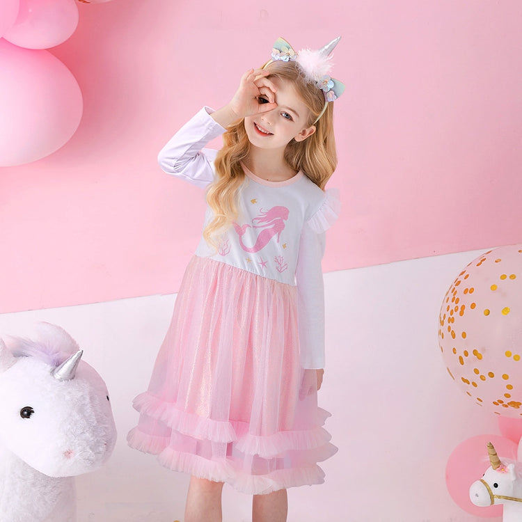 VIKITA Girls Princess Dress Unicorn Sequins Long Sleeve Autumn Dress Kids Birthday Party Wedding Tulle Dresses Children Clothing - foxberryparkproducts