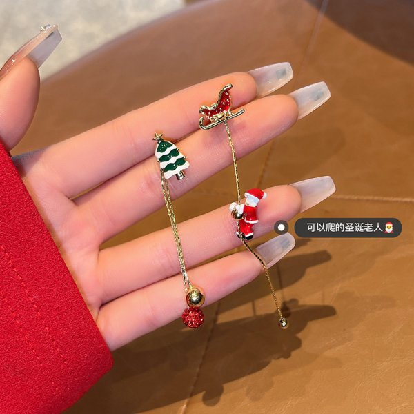 2022 New Zircon Christmas Tree Earrings for Women Shiny Rhinestone Snowflake Stud Earring Fashion Jewelry New Year Gifts - foxberryparkproducts