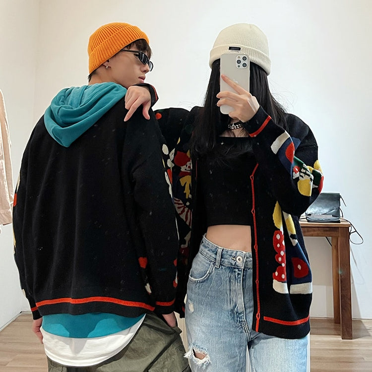 Christmas Knitted Sweater Men Cardigan Oversized Streetwear Knit Jumpers Funny Clown Print Cotton Harajuku Knit Coats Unisex New - foxberryparkproducts