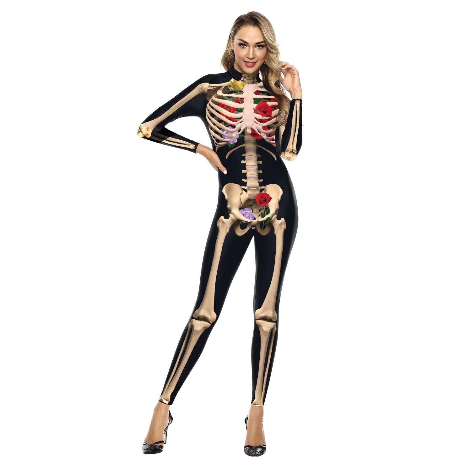 VIP FASHION Adult Skeleton Print Halloween Cosplay For Women Ghost Jumpsuit - foxberryparkproducts