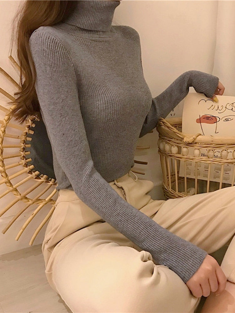 Women Turtleneck Sweater 2022 Autumn Winter Sloid Color Cashmere Sweaters - foxberryparkproducts