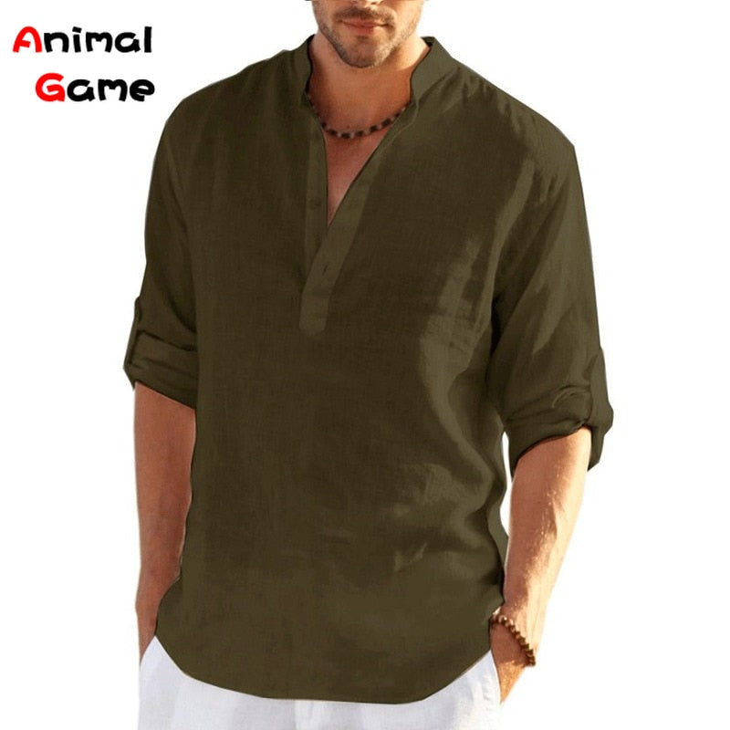 2023 New Mens Linen Long Sleeve T-Shirt