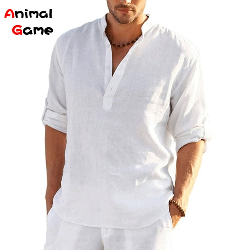 2023 New Mens Linen Long Sleeve T-Shirt