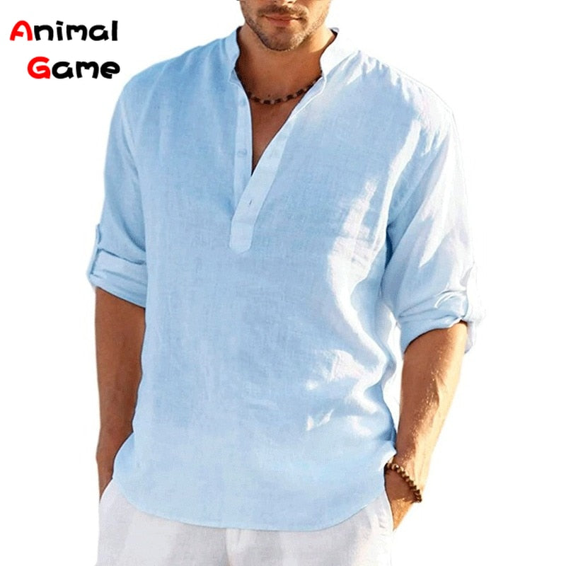 2023 New Mens Linen Long Sleeve T-Shirt