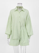 Vacation Suits Women Long Sleeves Shirts And Hot Pants Two Pieces Outfits Summer - foxberryparkproducts