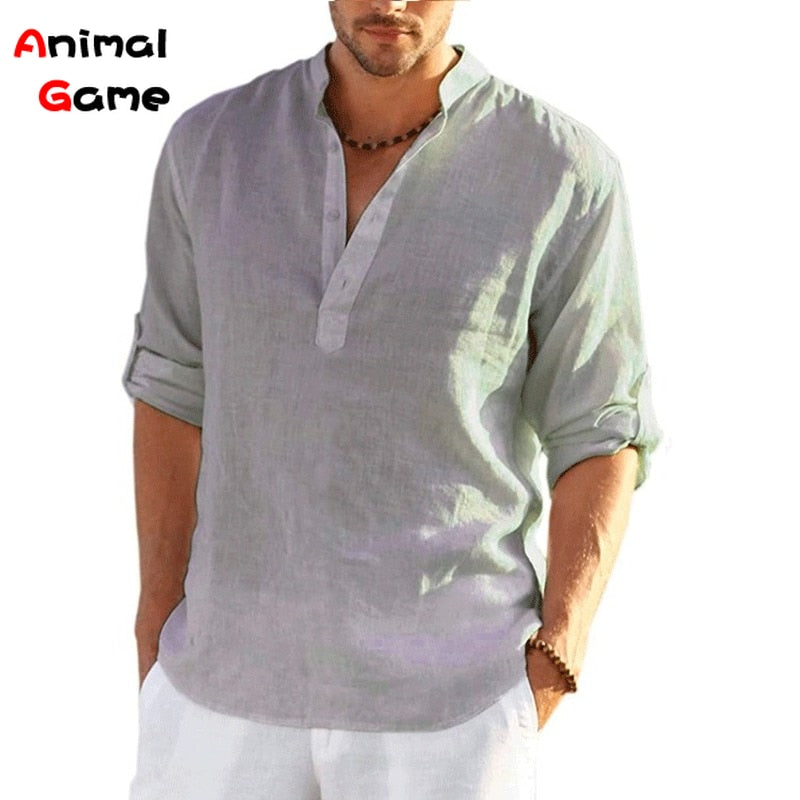 2023 New Mens Linen Long Sleeve T-Shirt