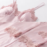 5PCS Sleepwear Female Pajamas Set Satin Pyjamamas Sexy Lace Patchwork - foxberryparkproducts