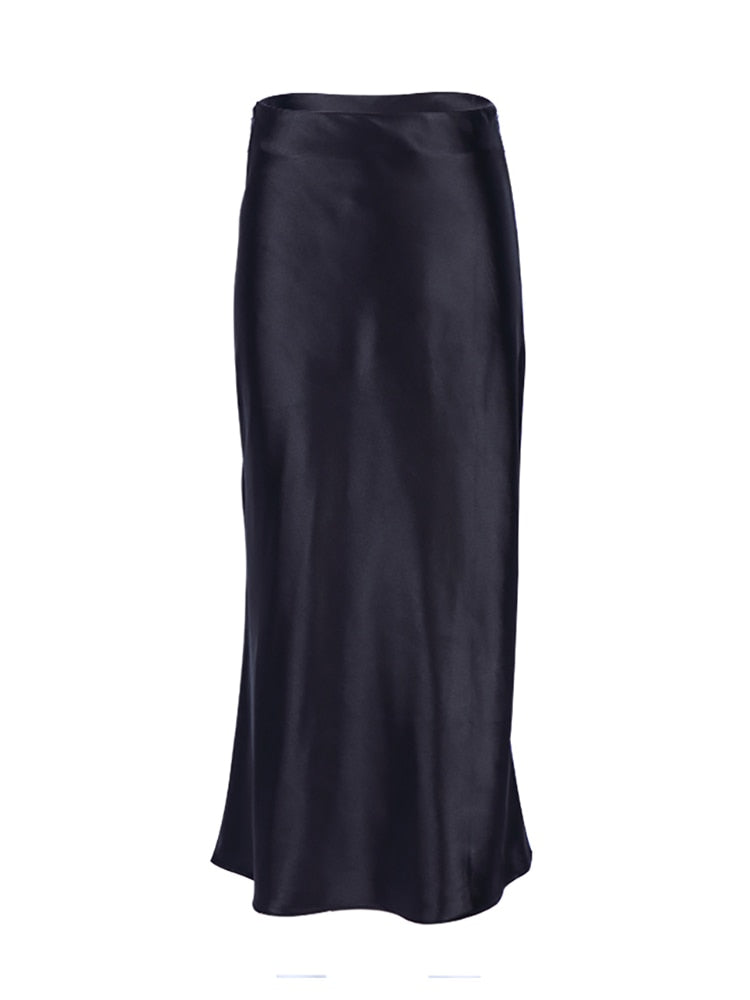 Solid Purple Satin Silk Skirt Women High Waisted Summer Long Skirt - foxberryparkproducts