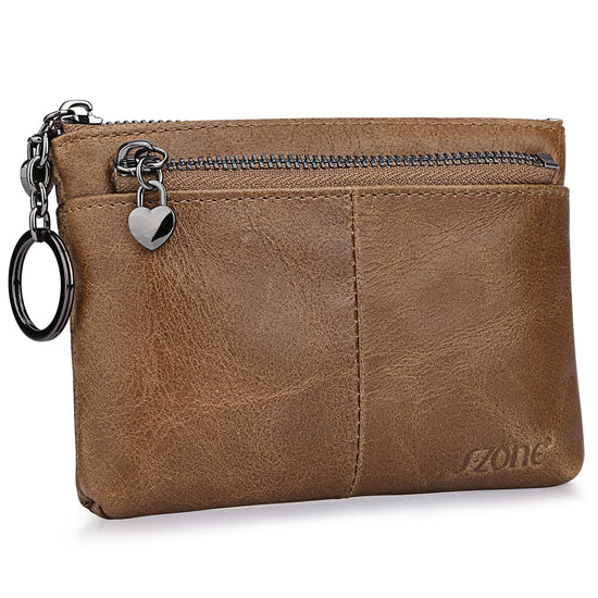 S-ZONE Women Genuine Leather Triple Zipper Small Wallet Change Coin Purse Holder