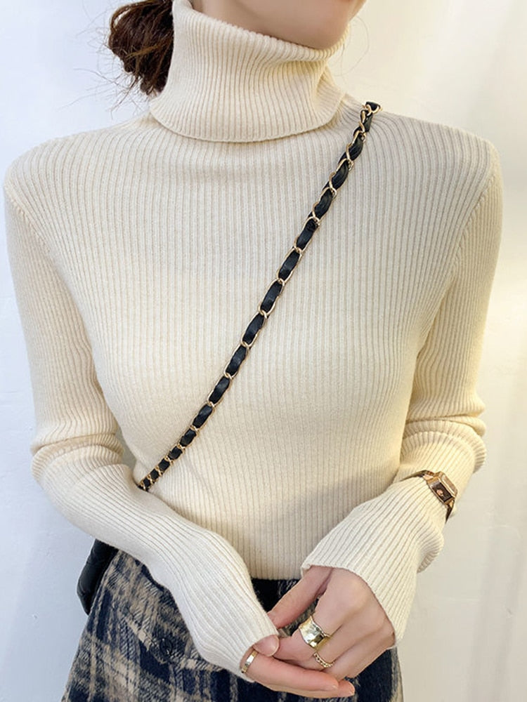 Women Turtleneck Sweater 2022 Autumn Winter Sloid Color Cashmere Sweaters - foxberryparkproducts