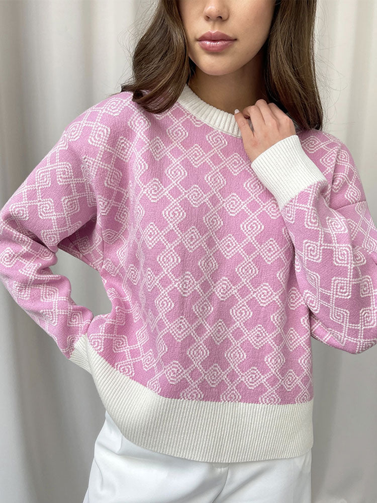 Women Sweater Elegant Pullover Green Striped Knitted Women&