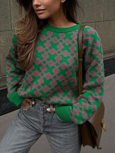Women Sweater Elegant Pullover Green Striped Knitted Women&