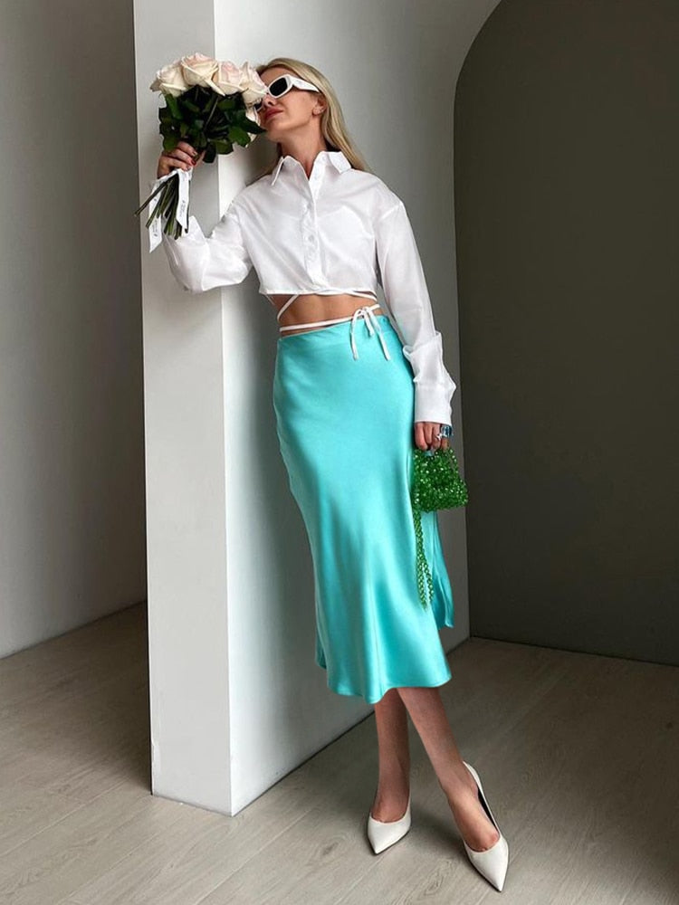 Solid Purple Satin Silk Skirt Women High Waisted Summer Long Skirt - foxberryparkproducts