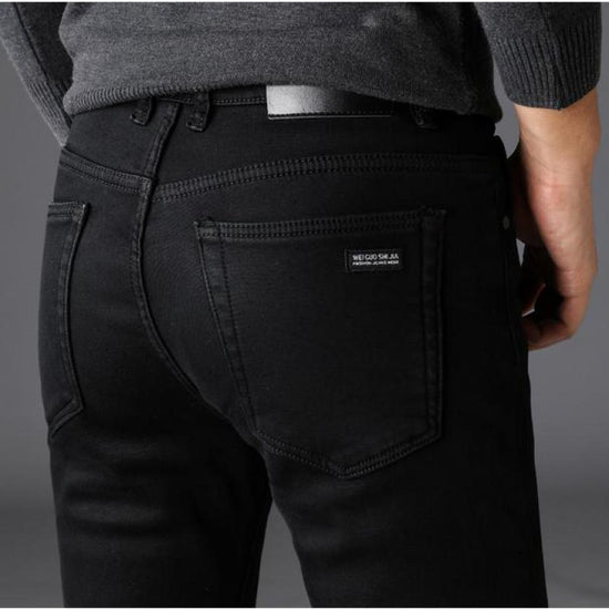 Mens Stretch Black Jeans Classic Style Business Fashion Pure Slim-fit Denim Pants