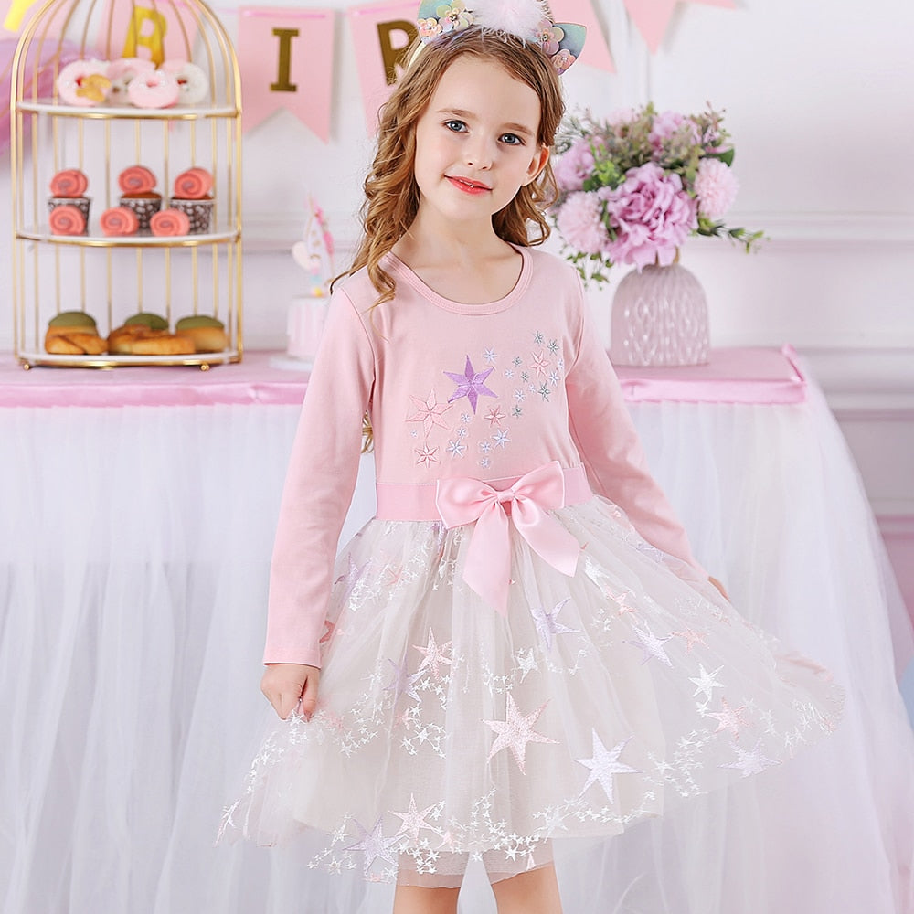 VIKITA Girls Princess Dress Unicorn Sequins Long Sleeve Autumn Dress Kids Birthday Party Wedding Tulle Dresses Children Clothing - foxberryparkproducts