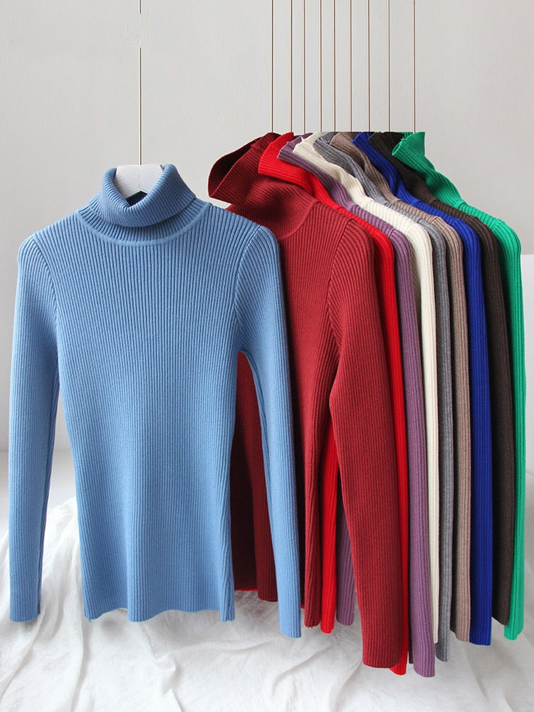 Women Turtleneck Sweater 2022 Autumn Winter Sloid Color Cashmere Sweaters - foxberryparkproducts