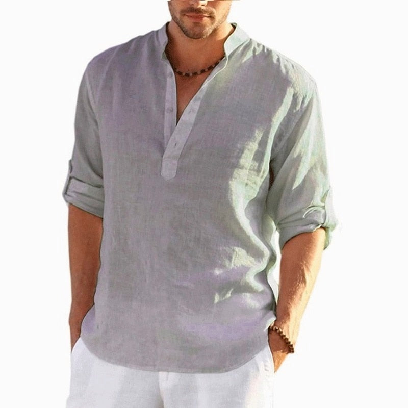 2023 New Mens Linen Long Sleeve T-Shirt