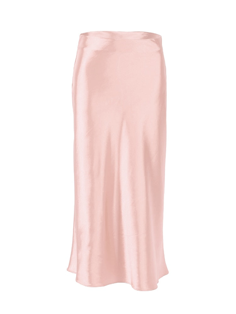 Solid Purple Satin Silk Skirt Women High Waisted Summer Long Skirt - foxberryparkproducts