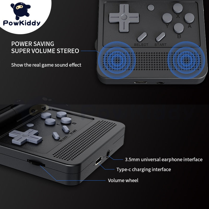 POWKIDDY v90 Black Version 3-Inch IPS Screen Flip Handheld Console Open System Game Console - foxberryparkproducts