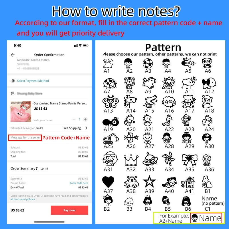 owl panda custom-made Name Stamp for children's Clothes