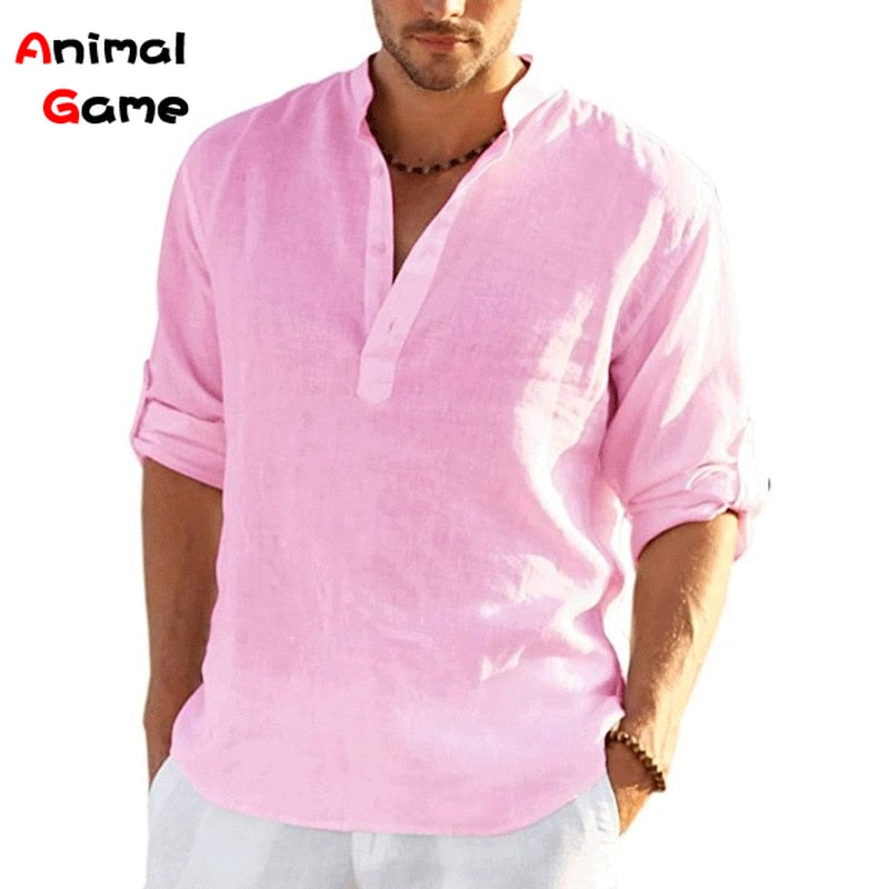 2023 New Mens Linen Long Sleeve T-Shirt