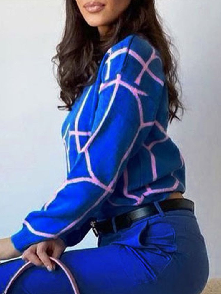 Women Sweater Elegant Pullover Green Striped Knitted Women's Clothing Winter 2022 Long Sleeve Top Jumpers Female Print Sweaters - foxberryparkproducts