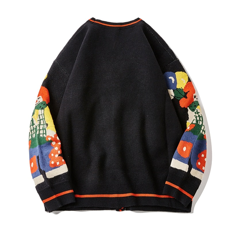 Christmas Knitted Sweater Men Cardigan Oversized Streetwear Knit Jumpers Funny Clown Print Cotton Harajuku Knit Coats Unisex New - foxberryparkproducts