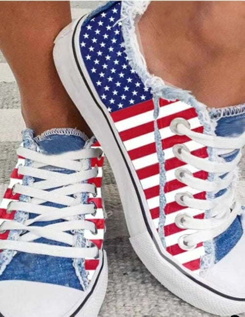 Blue Red Round Toe Casual Canvas Shoes Flat Sneakers Shoes - foxberryparkproducts