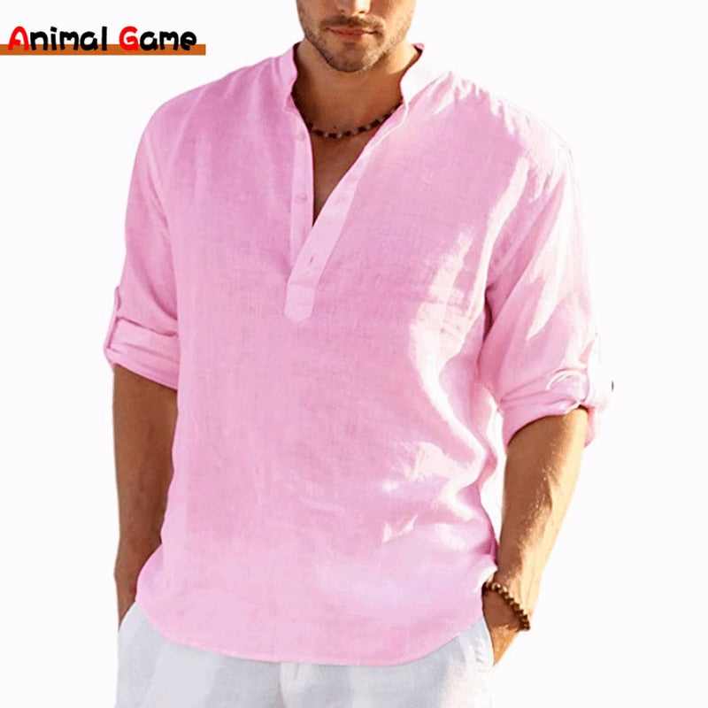 2023 New Mens Linen Long Sleeve T-Shirt