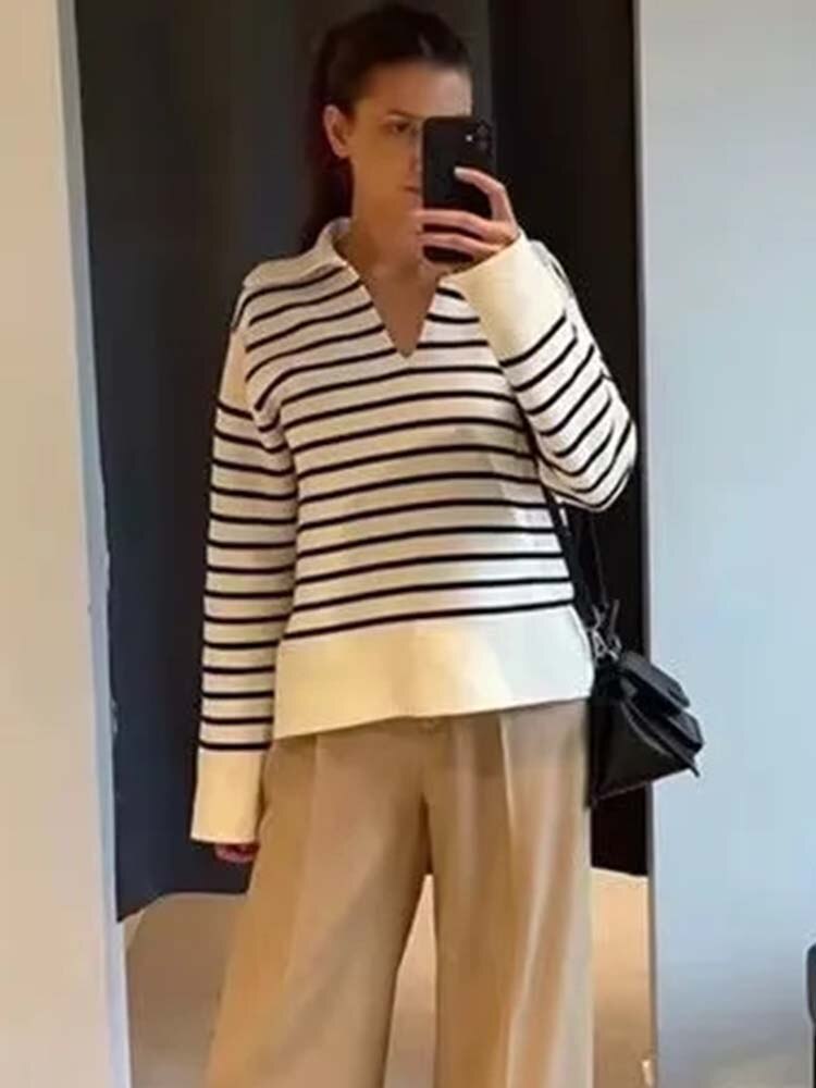 Women Sweater 2023 Autumn Fashion Stripe Knitting Sweaters