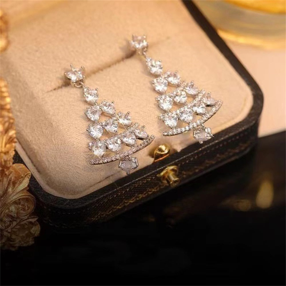 2022 New Zircon Christmas Tree Earrings for Women Shiny Rhinestone Snowflake Stud Earring Fashion Jewelry New Year Gifts - foxberryparkproducts