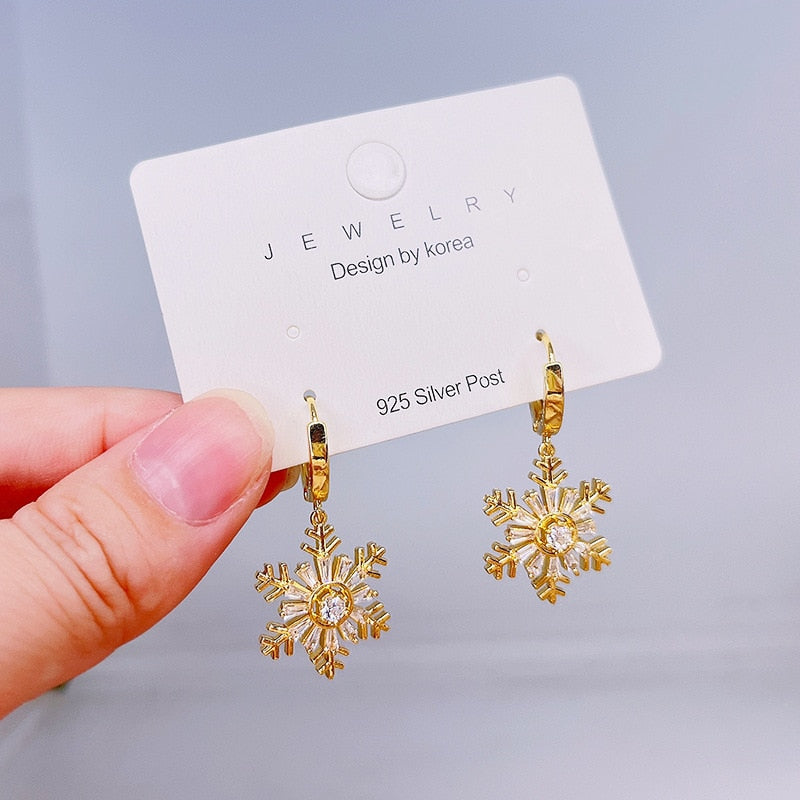 2022 New Zircon Christmas Tree Earrings for Women Shiny Rhinestone Snowflake Stud Earring Fashion Jewelry New Year Gifts - foxberryparkproducts