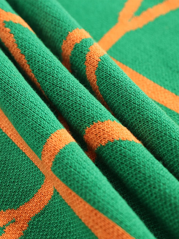 Women Sweater Elegant Pullover Green Striped Knitted Women&