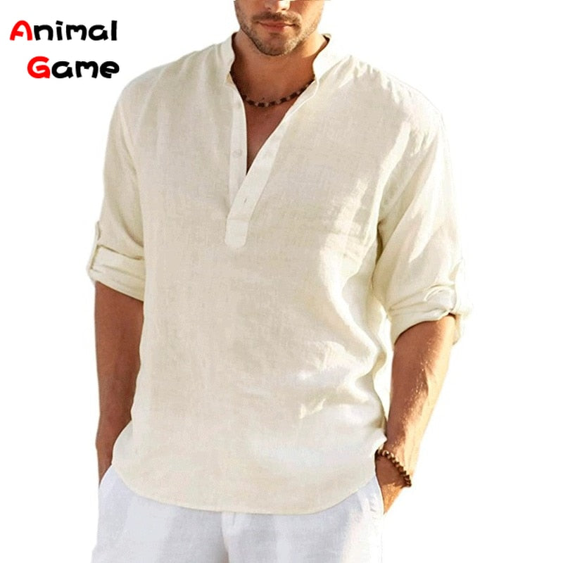 2023 New Mens Linen Long Sleeve T-Shirt