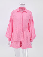 Vacation Suits Women Long Sleeves Shirts And Hot Pants Two Pieces Outfits Summer - foxberryparkproducts