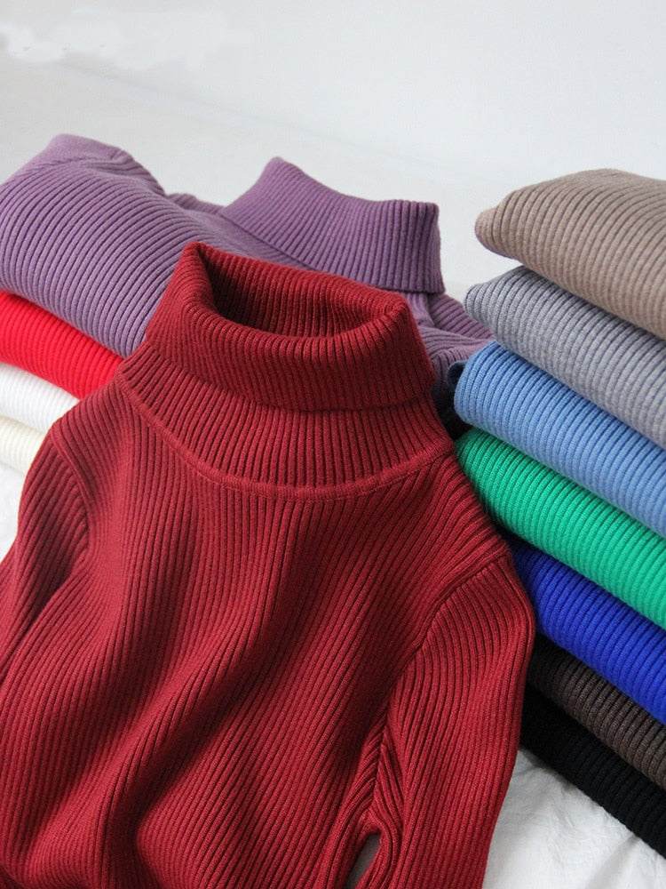 Women Turtleneck Sweater 2022 Autumn Winter Sloid Color Cashmere Sweaters - foxberryparkproducts