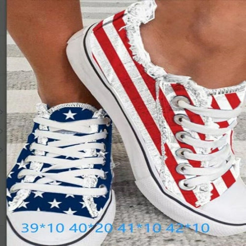 Blue Red Round Toe Casual Canvas Shoes Flat Sneakers Shoes - foxberryparkproducts