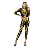 VIP FASHION Adult Skeleton Print Halloween Cosplay For Women Ghost Jumpsuit - foxberryparkproducts