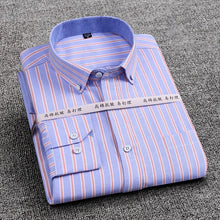 Load image into Gallery viewer, Mens Striped Plaid Oxford Spinning Casual Long Sleeve Shirt Comfortable Breathable Collar Button Design Slim Male Business Dress
