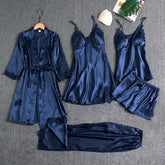 5PCS Sleepwear Female Pajamas Set Satin Pyjamamas Sexy Lace Patchwork - foxberryparkproducts