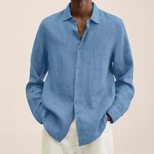 Load image into Gallery viewer, Spring Men Shirts Loose Linen Solid Long Sleeve Turn-Down Collar
