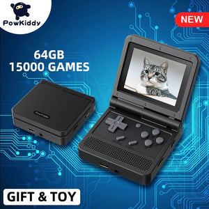 POWKIDDY v90 Black Version 3-Inch IPS Screen Flip Handheld Console Open System Game Console - foxberryparkproducts