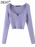 DEAT 2022 Autumn Autumn Short Square Collar Thin Knitted Pullovers Sweater Loose V-Neck Long Sleeve Women New Fashion 13U090 - foxberryparkproducts