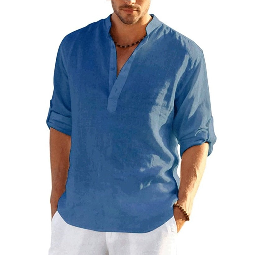2023 New Mens Linen Long Sleeve T-Shirt
