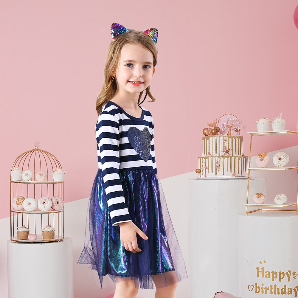 VIKITA Girls Princess Dress Unicorn Sequins Long Sleeve Autumn Dress Kids Birthday Party Wedding Tulle Dresses Children Clothing - foxberryparkproducts