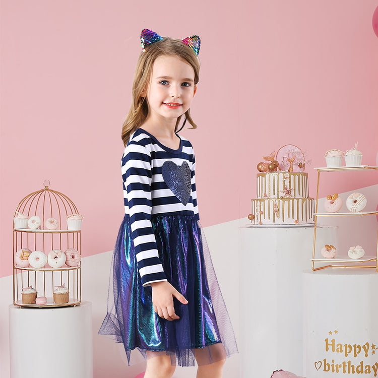 VIKITA Girls Princess Dress Unicorn Sequins Long Sleeve Autumn Dress Kids Birthday Party Wedding Tulle Dresses Children Clothing - foxberryparkproducts