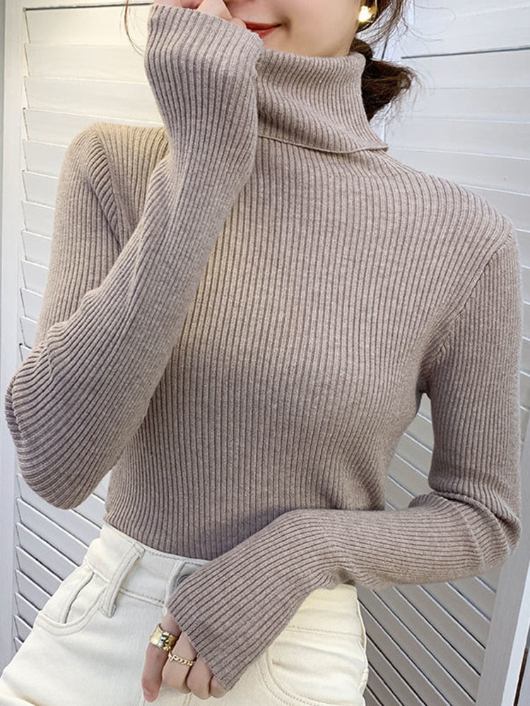 Women Turtleneck Sweater 2022 Autumn Winter Sloid Color Cashmere Sweaters - foxberryparkproducts